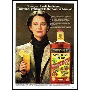 1981 Myers's Original Dark Rum Vintage Print Ad Woman Graduate to Myers Wall Art